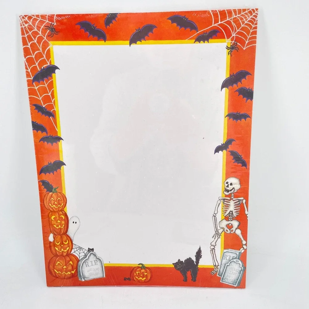Vintage Halloween Stationery Set Haunted House Bats Skeleton 4 Packs New
